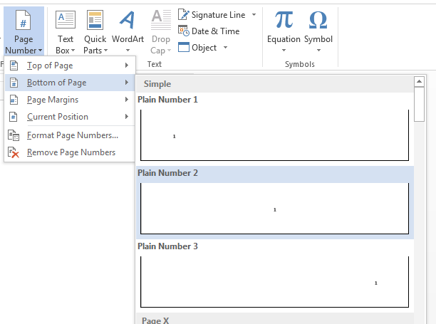 Memilih posisi nomor halaman di word Memilih posisi nomor halaman di word