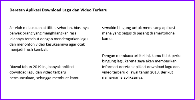 Cara Membuat Kolom di Word - 2 kolom Cara Membuat Kolom di Word - 2 kolom