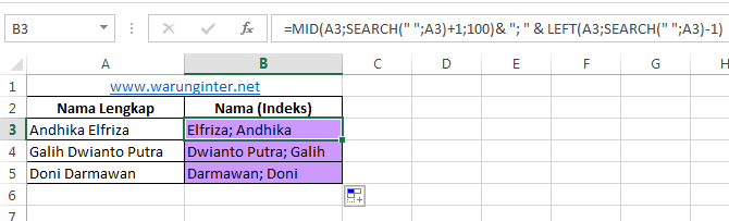 Hasil Merapikan Nama Berdasarkan Indexs pada Microsoft Excel Hasil Merapikan Nama Berdasarkan Indexs pada Microsoft Excel