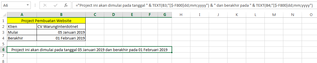Hasil menggabungkan text dan tanggal Hasil menggabungkan text dan tanggal
