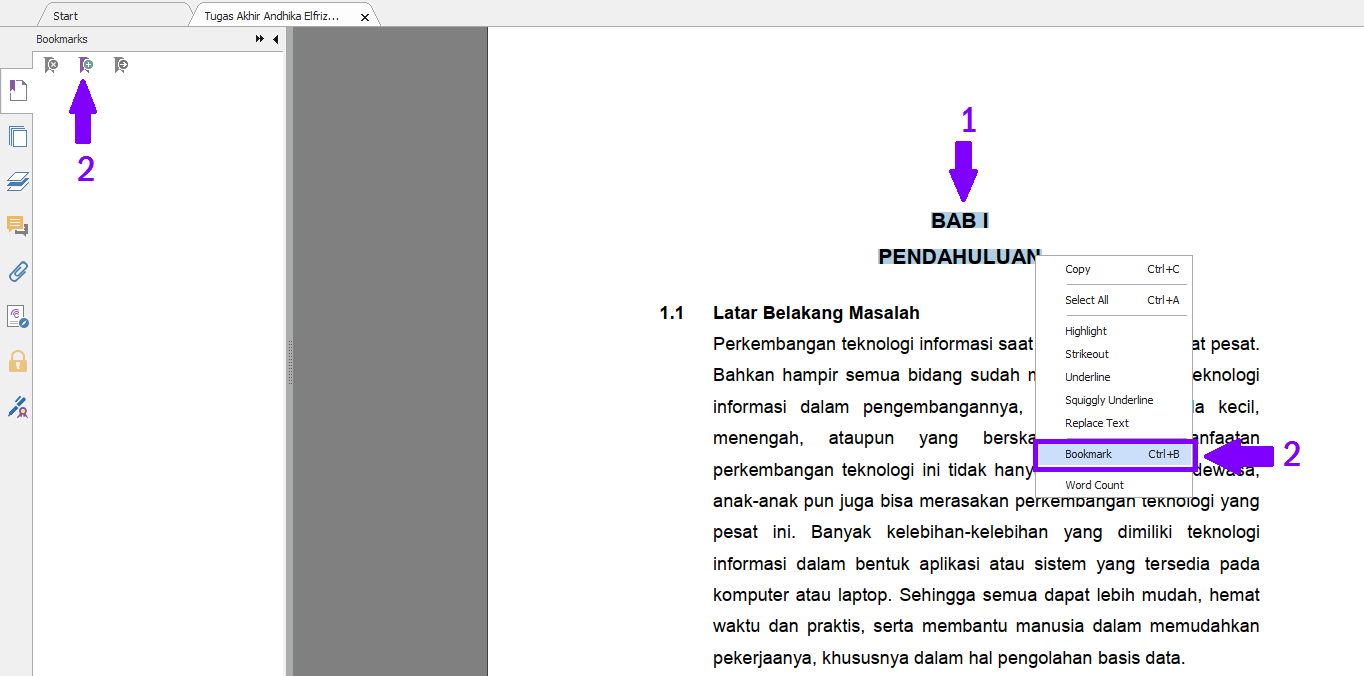 Membuat Bookmark dari File PDF yang Sudah Dibuat Membuat Bookmark dari File PDF yang Sudah Dibuat