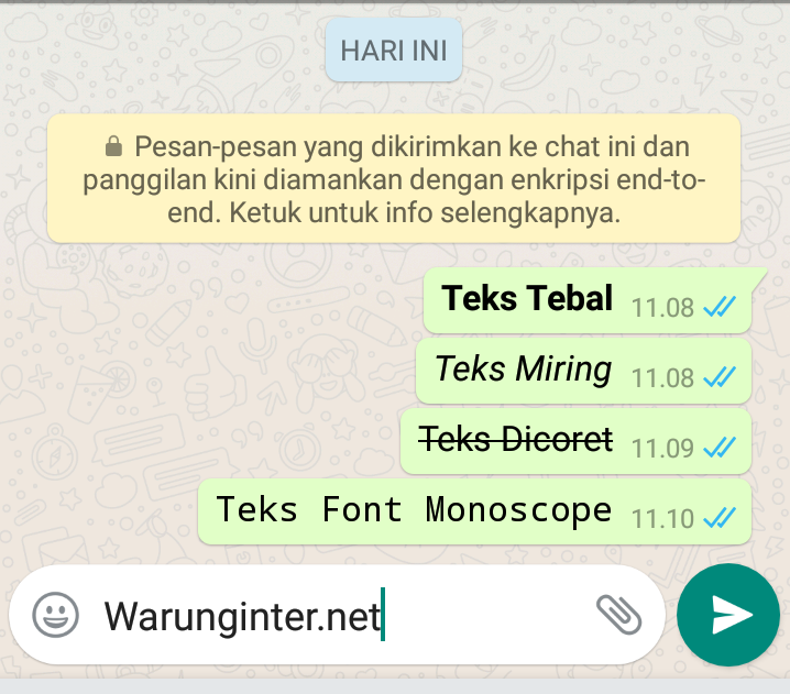 Fitur Text Pada Whatsapp Membuat Text Tebal, MIring, Bergaris dan Font Monoscope