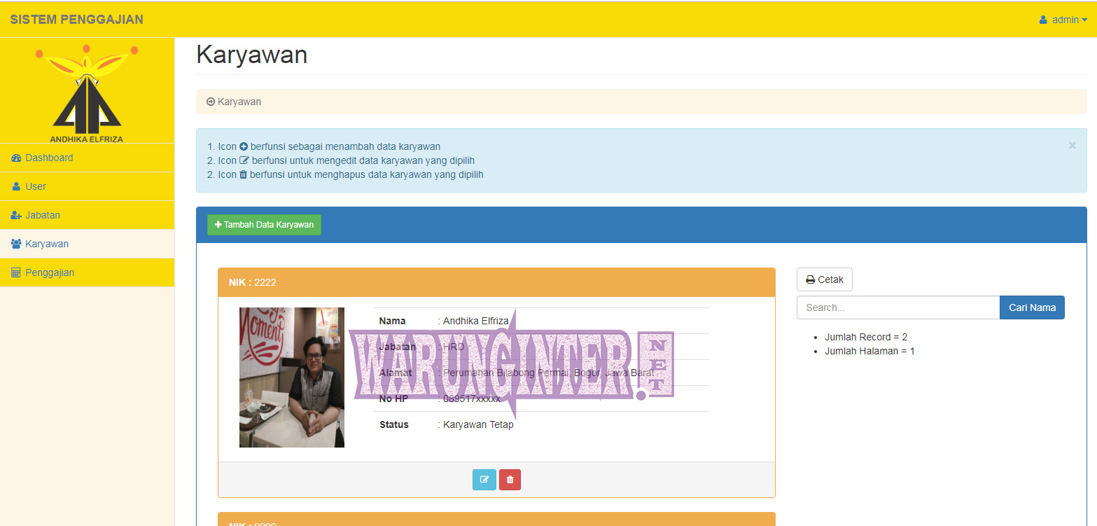 Menu Karyawan di Aplikasi Sistem Penggajian Berbasis Web Menu Karyawan di Aplikasi Sistem Penggajian Berbasis Web