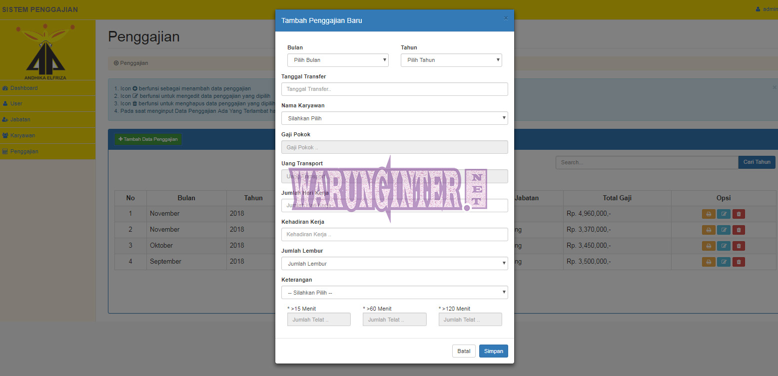 Menu Penggajian di Aplikasi Sistem Penggajian Berbasis Web Menu Penggajian di Aplikasi Sistem Penggajian Berbasis Web