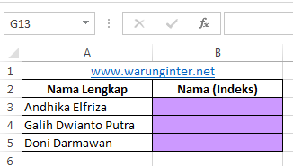 Tabel untuk Merapikan Nama Berdasarkan Indexs pada Microsoft Excel Tabel untuk Merapikan Nama Berdasarkan Indexs pada Microsoft Excel
