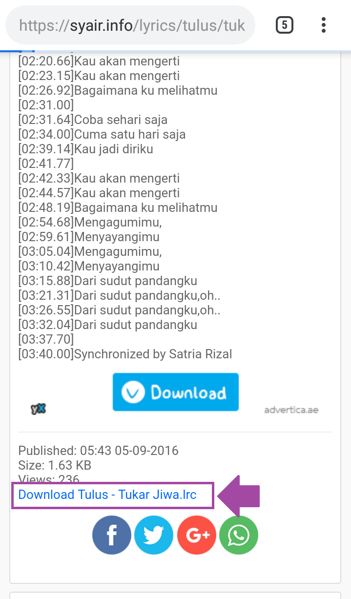 Download lirik lagu untuk menambahkan di pemutar musik